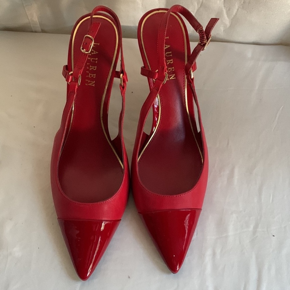 Ralph Lauren Red Leather Pointy Toe Slingback heels